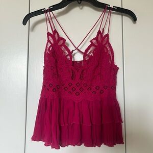 Elegant Lace Trim Pink Top